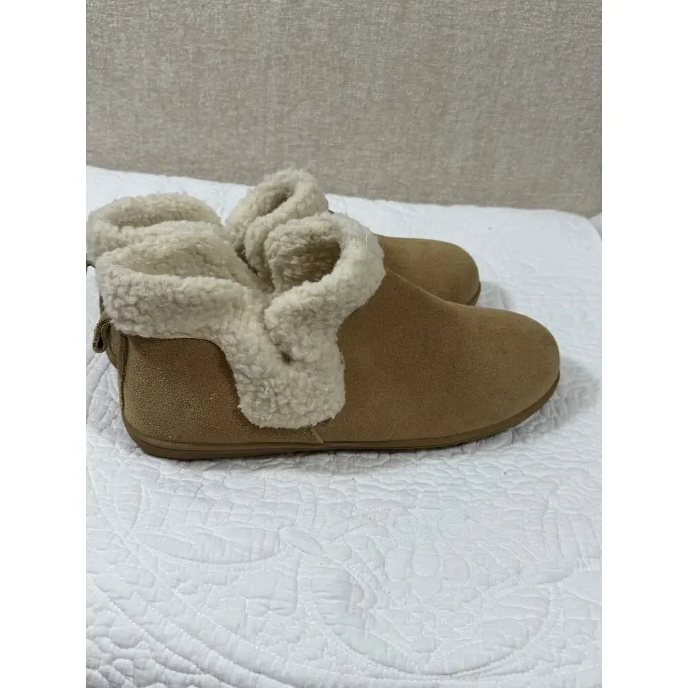 Minnetonka Women’s 11 Tan Lyndy Sherpa Lined Suede House Slippers 400441 Warm
